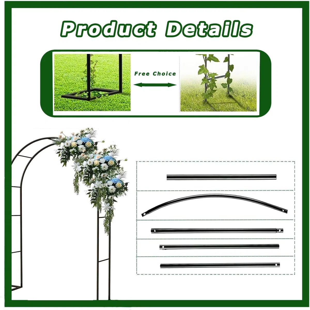 Schwarzer Gartenbogen – Hochzeitsrosenbogen für Kletterpflanzen und Blumen, Outdoor-Spalier und Laubenstütze (B 350 x H 220 cm) – perfekt für Gärten und Veranstaltungen