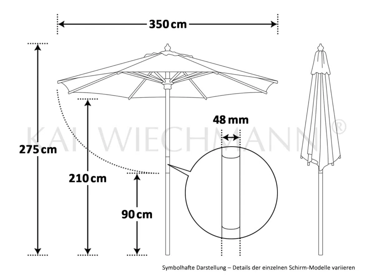 Kai Wiechmann Sonnenschirm 350 cm stylisch Windauslass UPF 50+