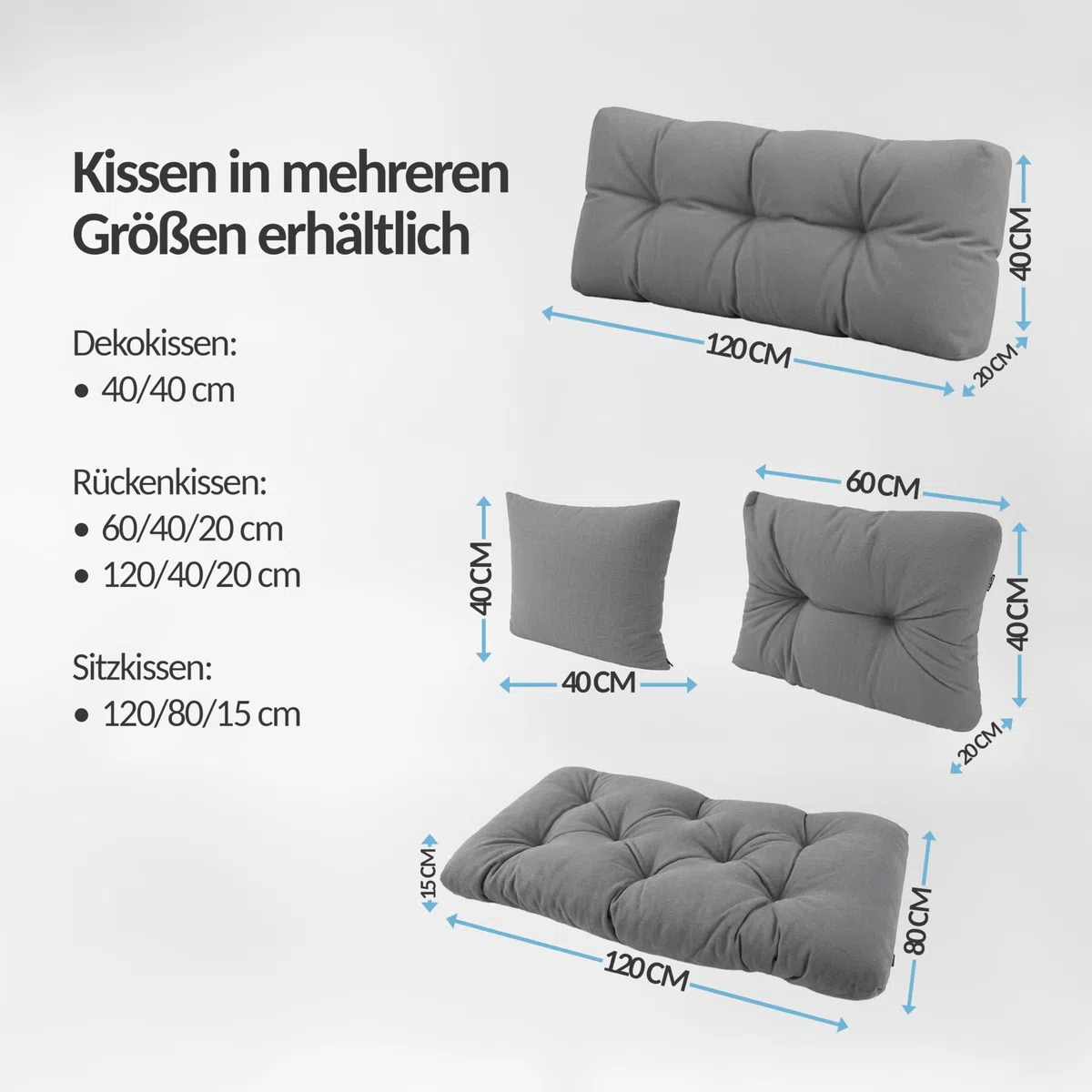 POKAR Palettenkissen Palletenauflagen Palettenpolster Palettensofa Palettenmöbel 2er Set: 1x Sitzkissen 120x80 + 1x Rückenlehne 120x40, Grün