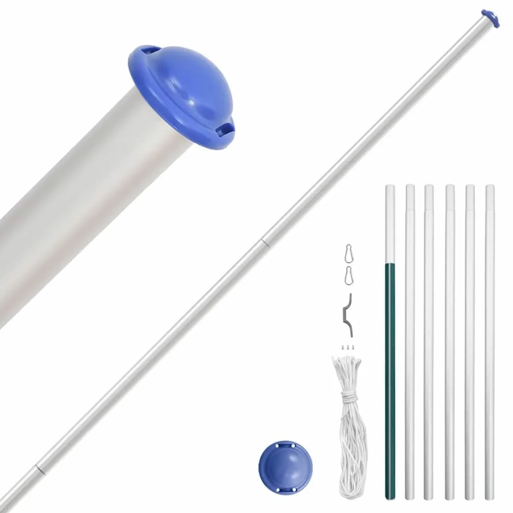 Flagge Dänemarks mit Mast 6,08 m Aluminium wetterfestes Fahnen-Set für Garten Balkon Terrasse mit Halterung, Ösen, Karabiner, Seil und Bodenhülse ideal für Party Festival Feier