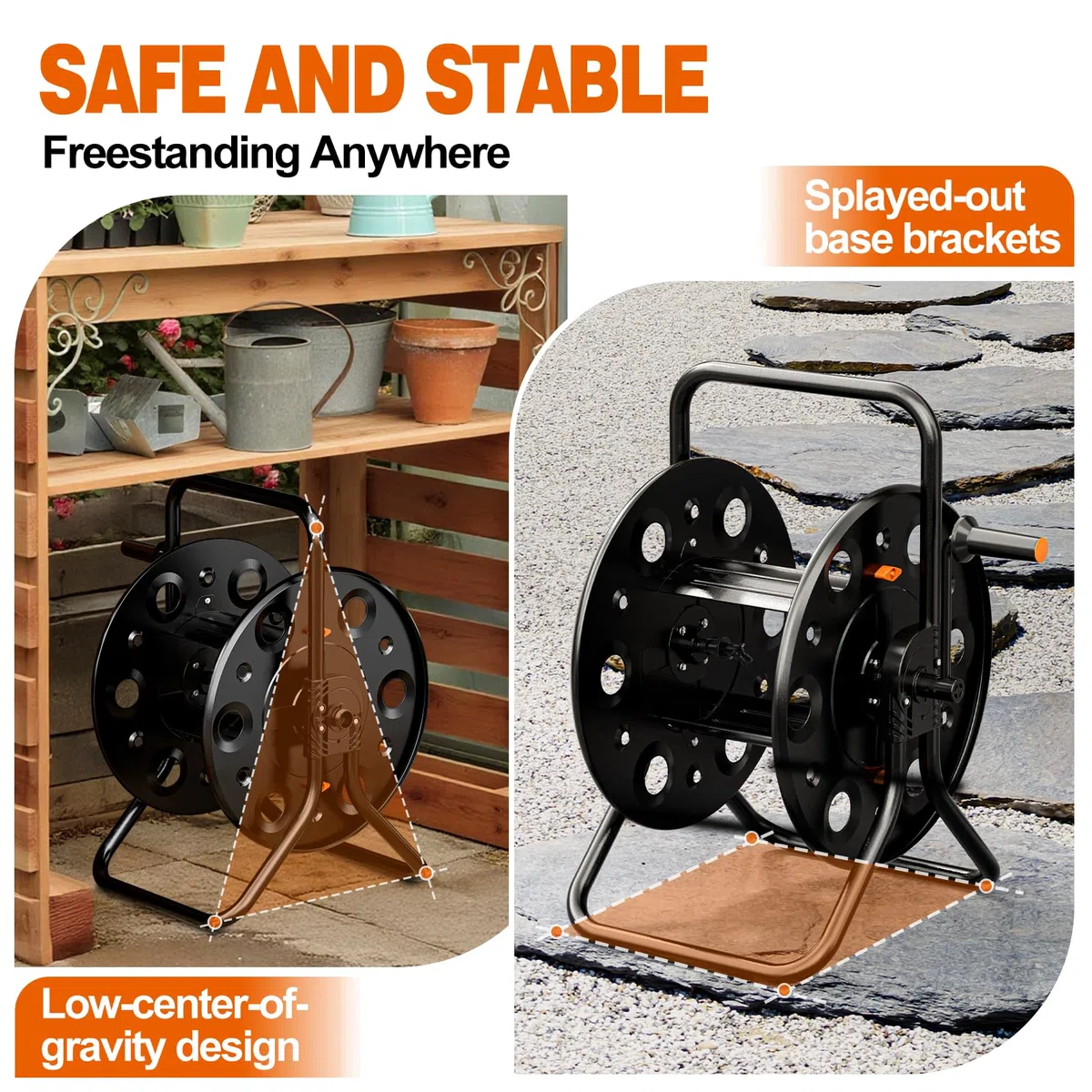 Schlauchtrommel Wasser, Schlauchaufroller Metall für 23-79m Gartenschlauch | Robust, Tragbarer, Rutschfesten Griffen Ausgestattet, UV Beständig, Camping, Garten