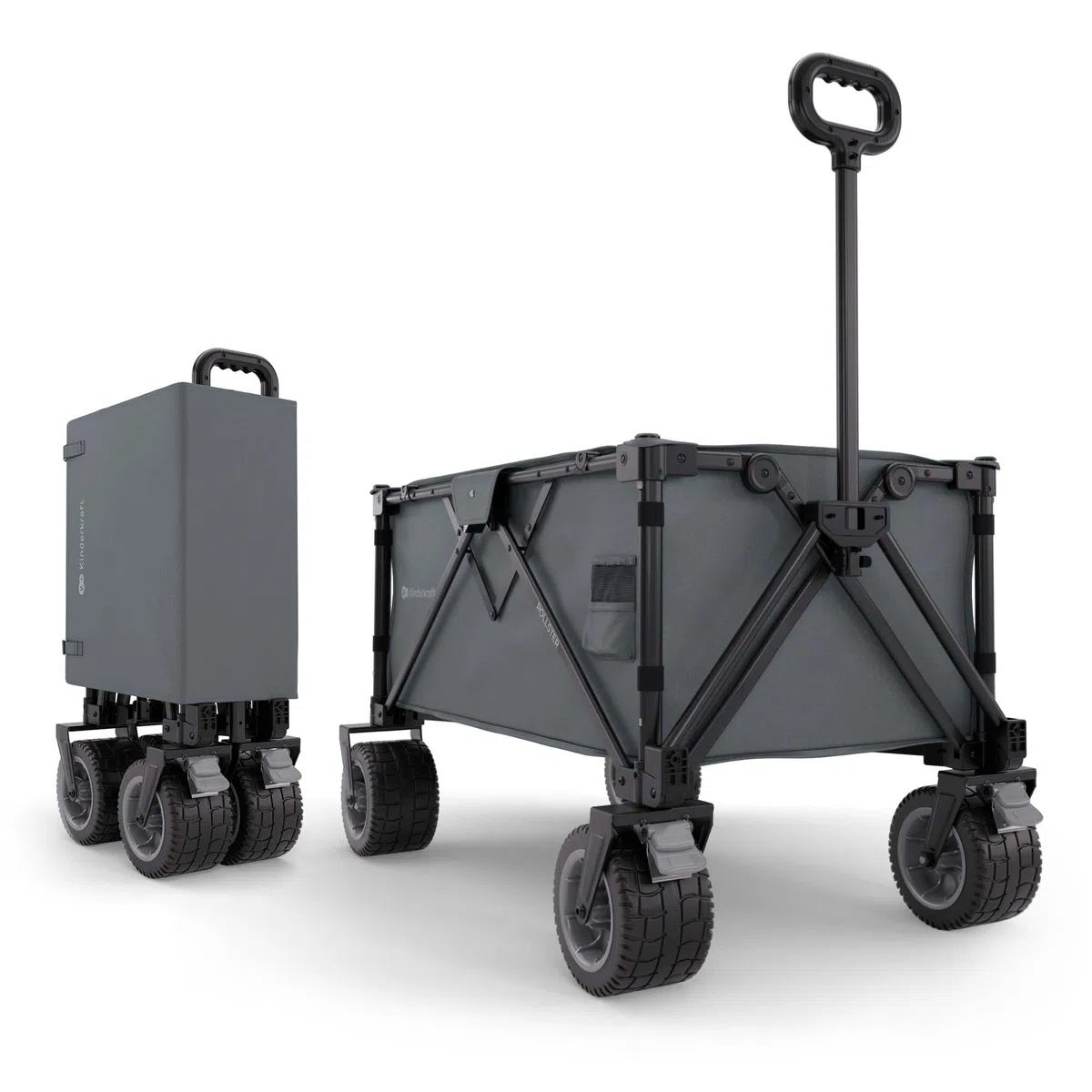 Kinderkraft ROLLSTER, klappbarer Bollerwagen, Tragkraft 100 kg, Volumen 130 l, Stabiler Stahlrahmen, Oxford 600D Gewebe, große Geländeräder, Teleskopgriff, kompakt, leicht zu transportieren, Grau