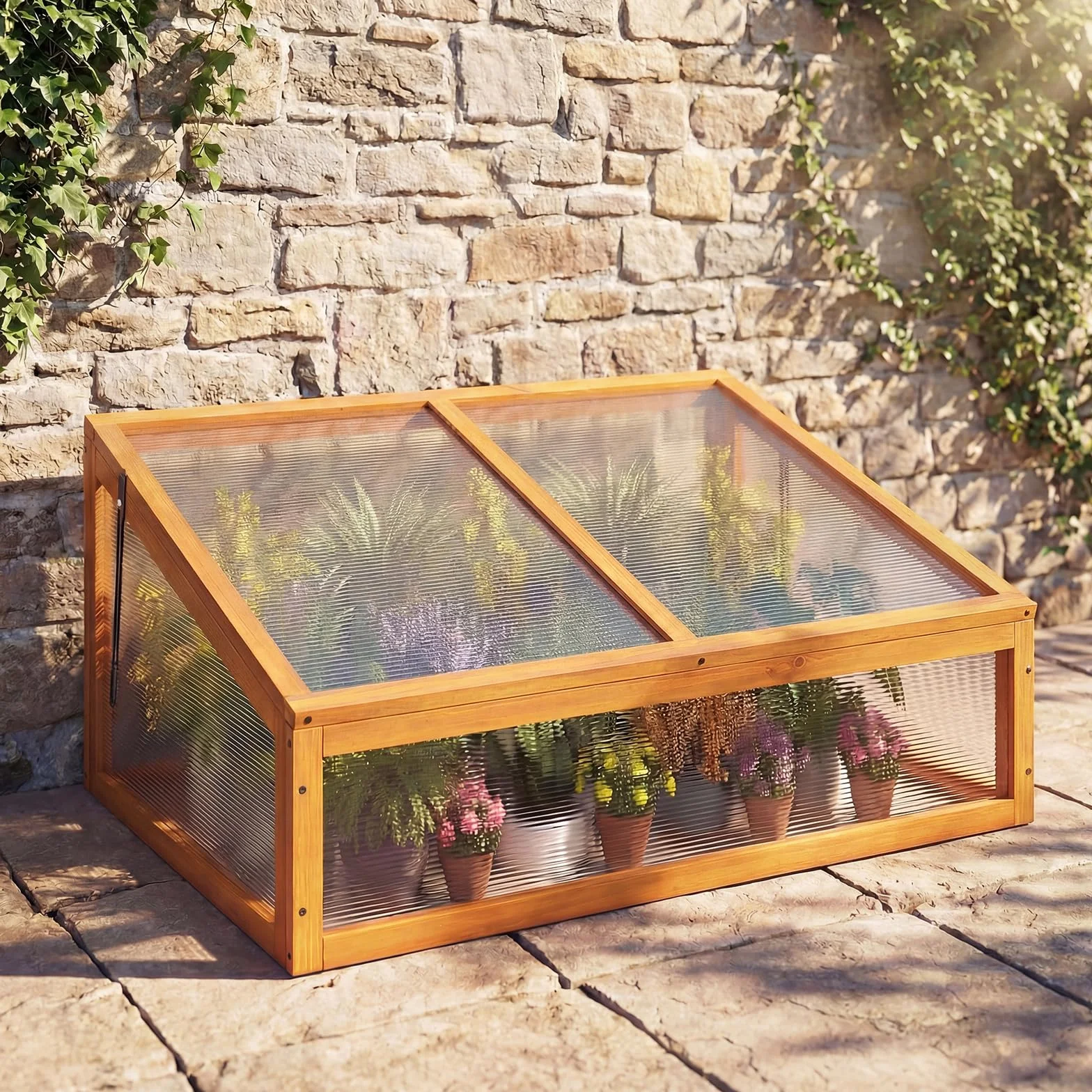 COSTWAY Frühbeet Gewächshaus, mini Treibhaus, Frühbeetaufsatz, Hochbeet Abdeckung, Frühbeetkasten Aufsatz für Garten, Terrasse & Balkon, 94 x 63 x 40 cm (Orange)