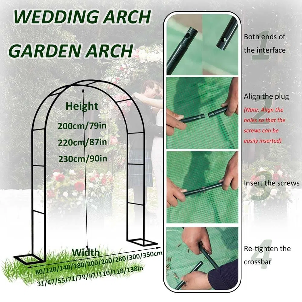 Rankgitter für Rosen aus Metall, verstellbarer Hochzeitsbogen, 80 cm - 350 cm breit, grün, B 240 x H 220 cm, ideale Outdoor-Dekoration für Terrassen, Gärten und Fenster