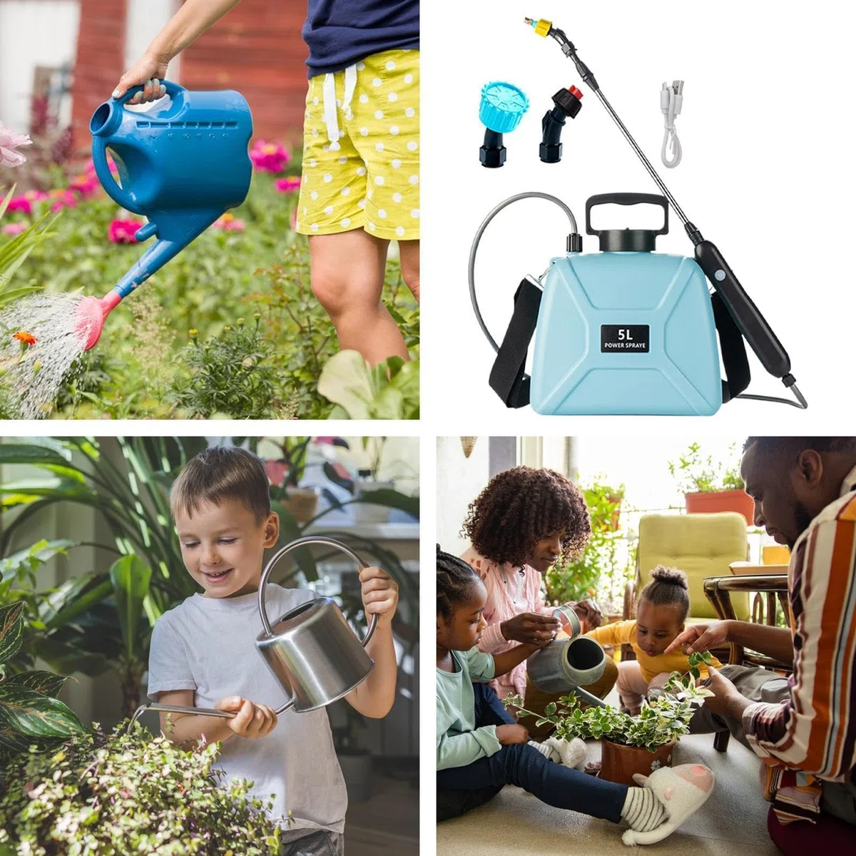 Elektrisches Sprühgerät 3 Düsen Bewässerungswerkzeug | 5L Rasensprüher Mit Schultergurt Teleskopstab Für Boden, Pool, Pflanzenpflege, Fenster, , Rasen, Garten Und Outdoor