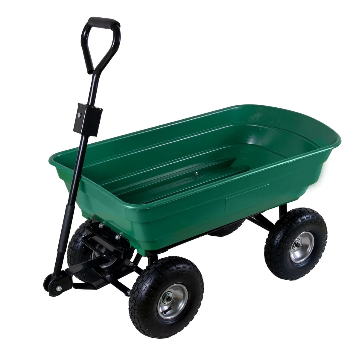 Gartenwagen mit Kippfunktion 75 Liter Kunststoffwanne Handwagen Kippwagen belastbar bis 300 kg Lenkachse Luftbereifung auf Stahlfelge Abnehmbarer Griff | Bollerwagen Transportwagen Gartenkarre Dumper