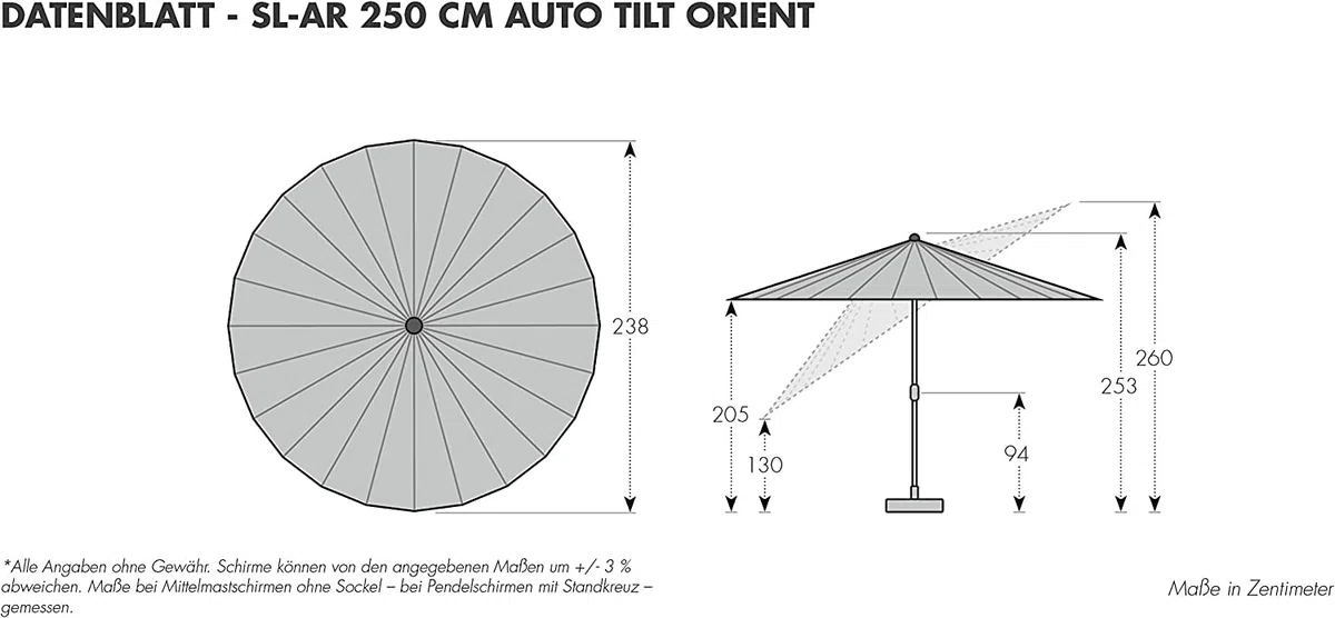 Doppler Sonnenschirm für den Garten Asia Look SL-AZ Auto Tilt 250cm Natur I Gartenschirm knickbar durch kurbeln I Kurbelschirm UV-Schutz 50+ I Kurbelschirm aus Aluminium I regenabweisendes Dach