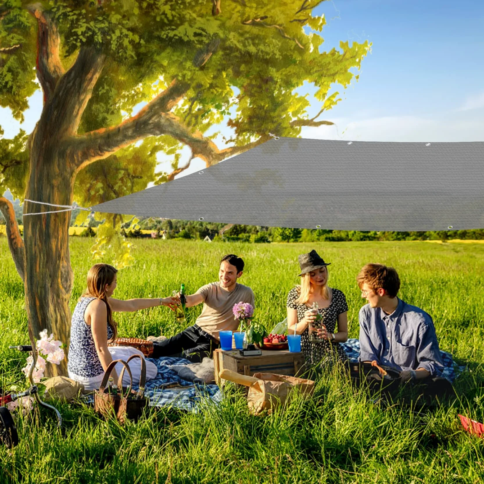 Sichtschutz Garten 4.5 x 4.5 m Windschutz und Sonnenschutz UV Schutz Sonnensegel mit Ösen und Befestigungsseile für Außenbereich,Garten, Grau