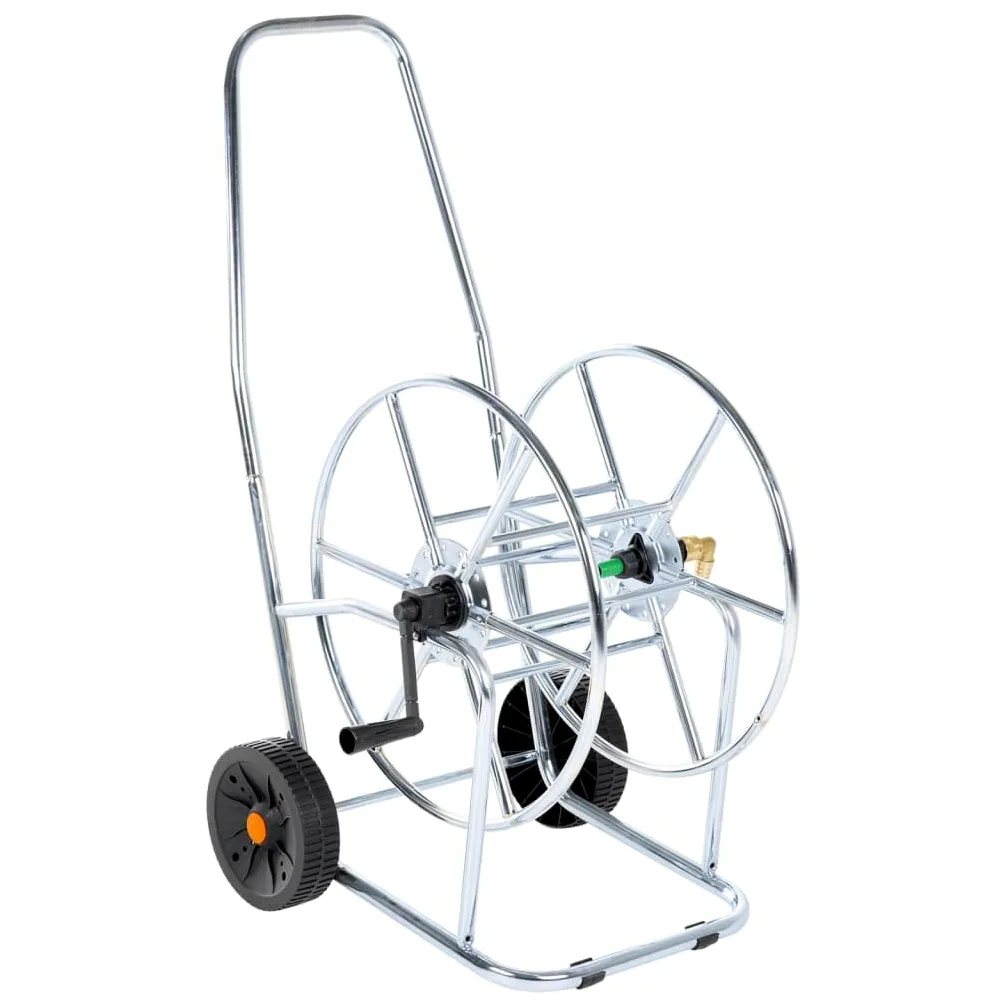 Schlauchwagen aus verzinktem Stahl für 80 m 3/4" Gartenschlauch, mobiler Schlauchaufroller mit Kurbel, platzsparende Schlauchtrommel für Garten Terrasse Balkon