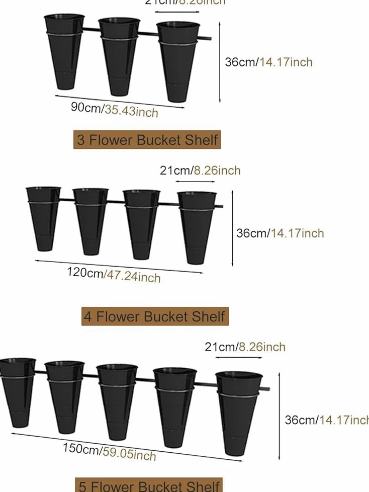 Generisch Wall-Mounted Flower Display Stand - Decorative Plant Holder Rack for Indoor/Outdoor Use - 150cm Black Plastic Pot Holder for Fresh Flowers - Stylish Vertical Garden Solution