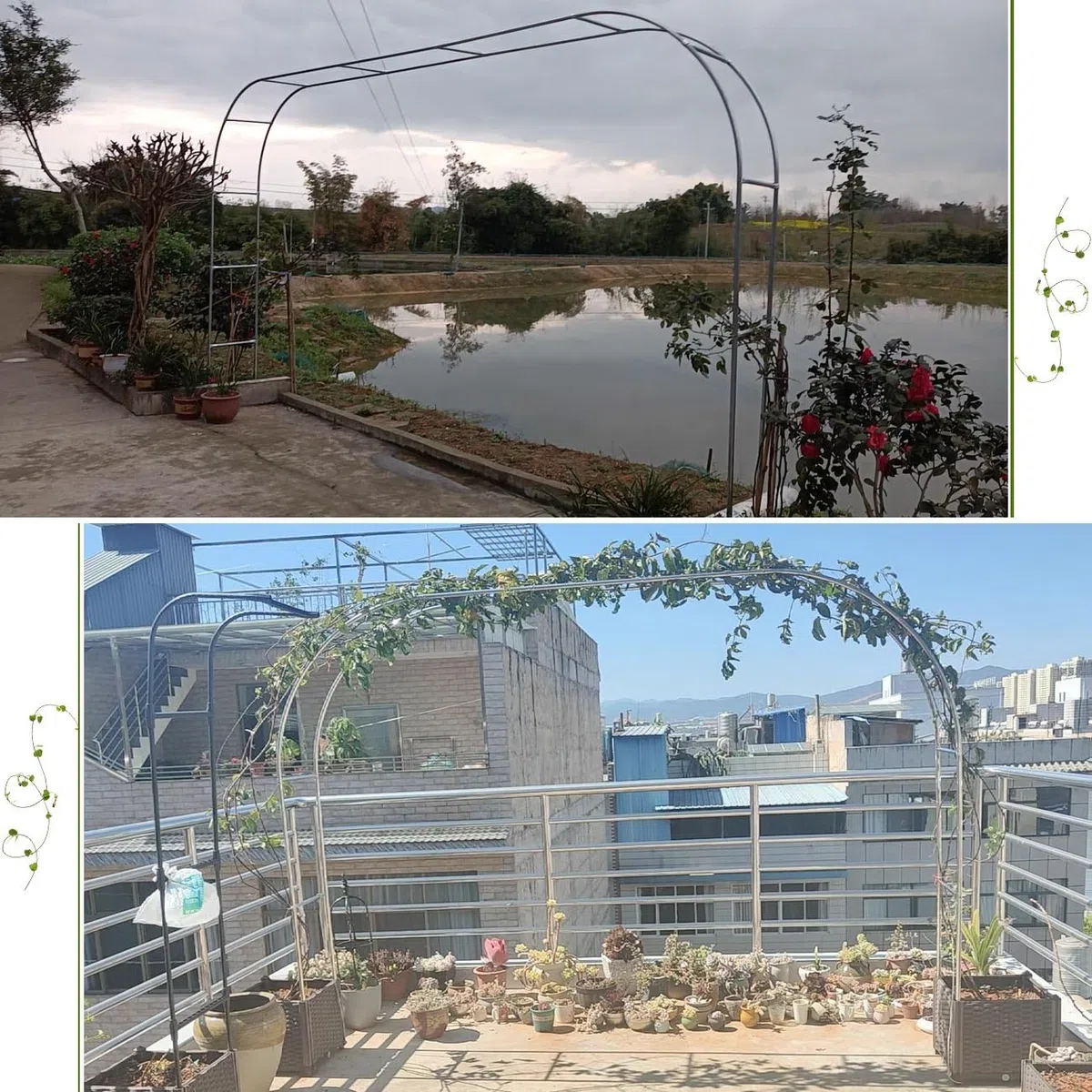 Metall-Gartenbogen-Spalier, 2 m, Stahlrahmen für Kletterpflanzen, rostbeständig, schwarz, perfekt für Gartendekoration und Pflanzenunterstützung