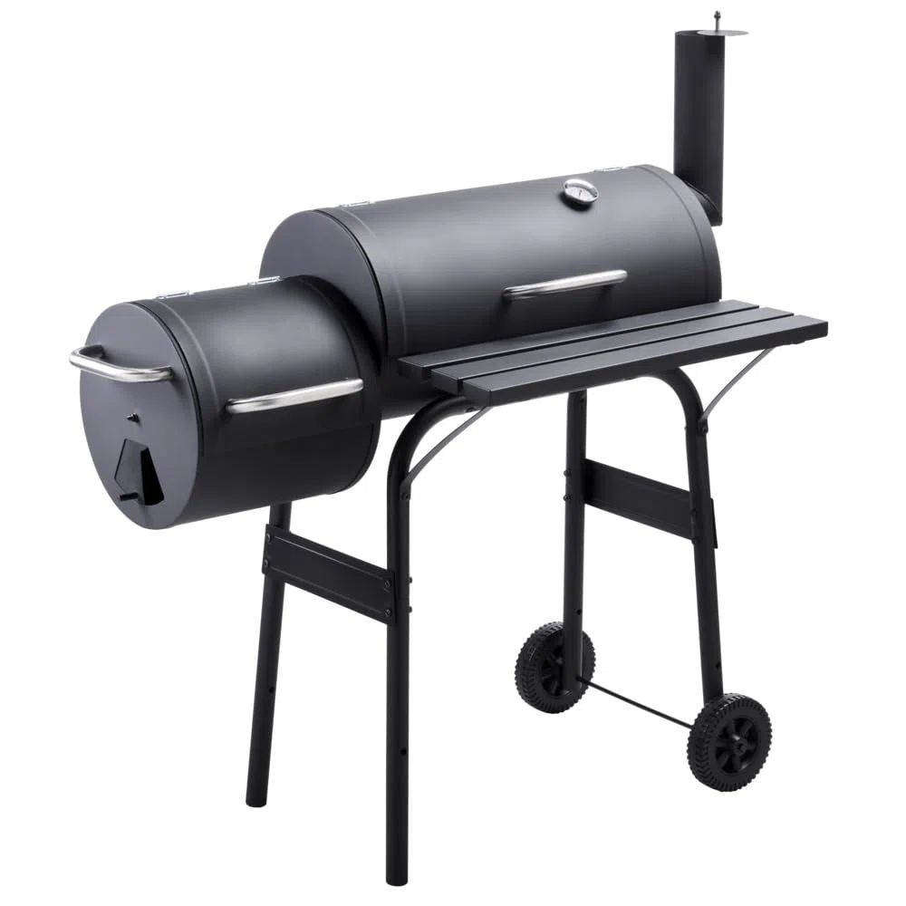 Smoker BBQ mit 2 Grillzonen & Thermometer - Holzkohlegrill aus Metall mit Rollen - Grillwagen fahrbar