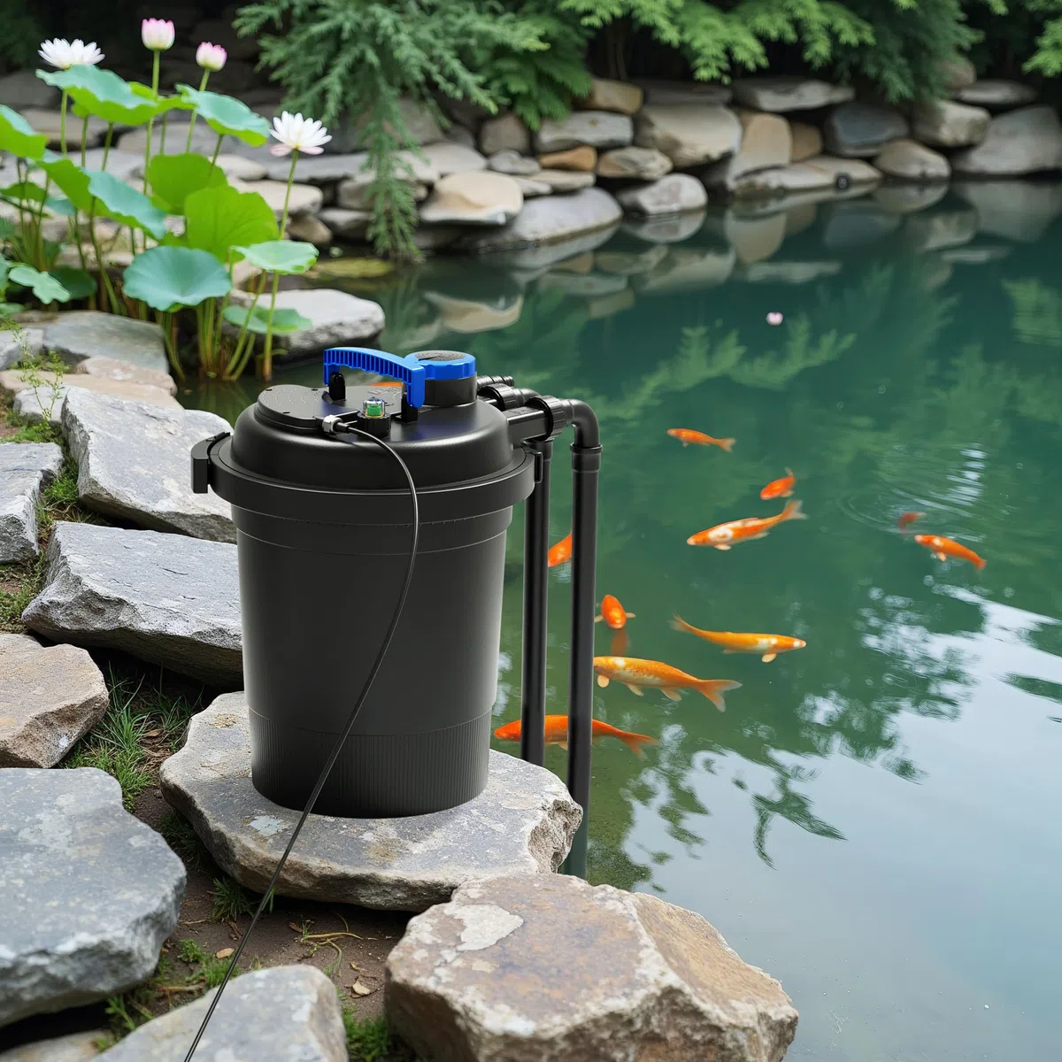 Wiltec Komplettset: CPF-250 Teichdruckfilter bis 10000 L Teichfilteranlage mit 11W Teichklärer, NEO8000 SuperEco Teichpumpe 8000l/h 70W
