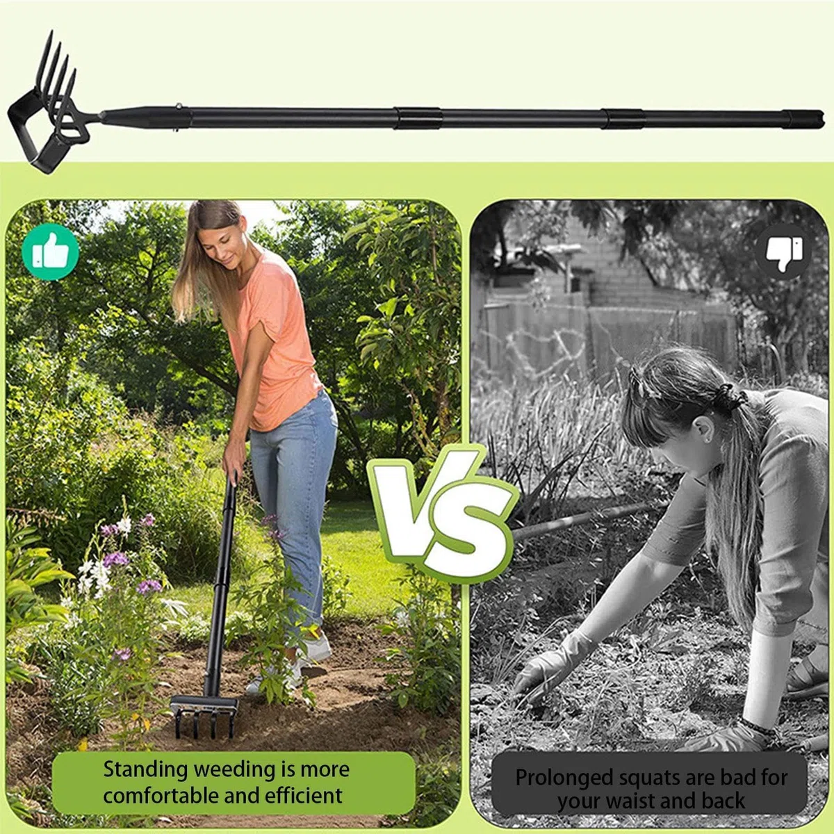 Gartenhacke Rechen - Langstiel Hacke Gartenwerkzeug Edelstahl | Grubber Hacke Gartenwerkzeug zum Lockern von Erde, Graben