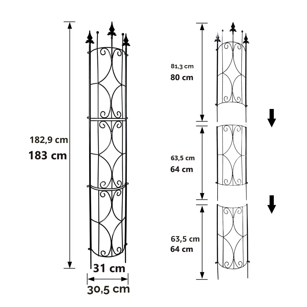 Thealyn Rankgitter Garten 2 Pack 182cm H x 31cm B Metall Pflanzen Rankgitter Indoor/Outdoor Metall Garten Rankgitter Pflanzengitter für Topfpflanzen Kletterpflanzen (Schwarz)