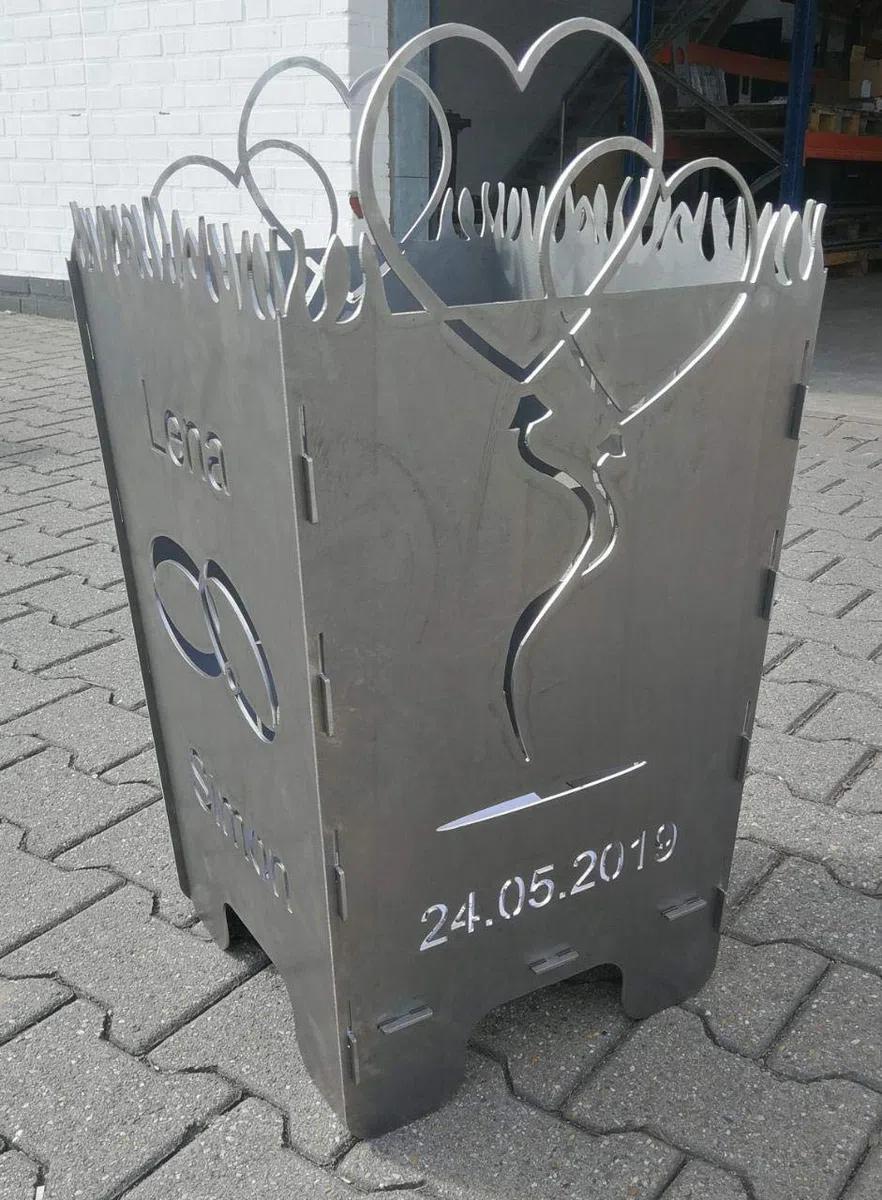 Feuerkorb Hochzeit, Modern, Quadratisch, Grau, Stahl (DC01/DD11 geb-+gef.), Holzkompatibel