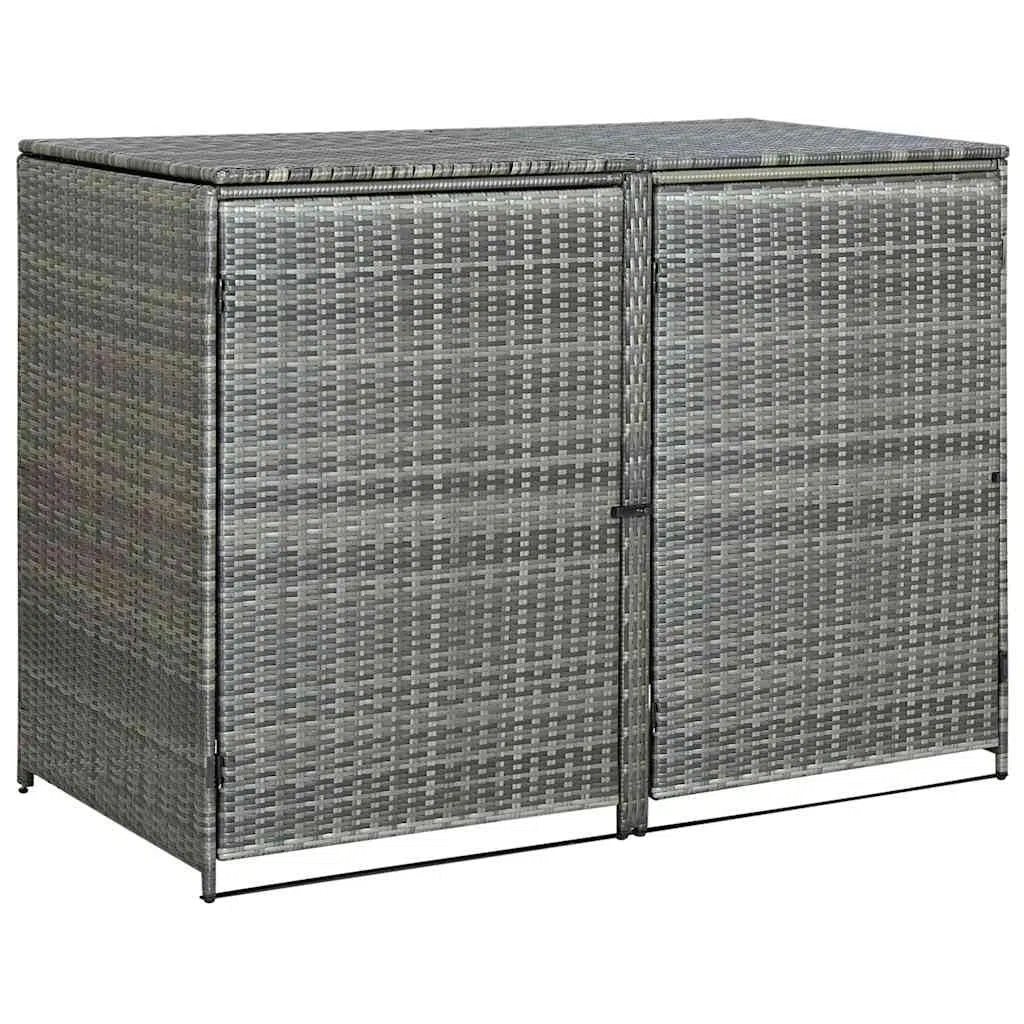 Mülltonnenbox Für 2 Tonnen Poly Rattan Anthrazit 148x77x111 cm | Mit Deckel Und 2 Türen, Schließsystem, Robuste PE-Rattan Konstruktion, Für Gartenlagerung
