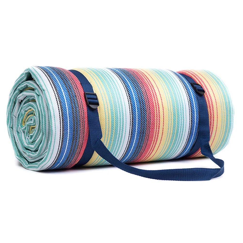 Extra Groß Picknickdecke 250 X 250 Cm 300 X 300 Cm Wasserdicht Sanddicht Verdicken Stranddecke Mit Riemen Tragbar Faltbar Teppich Jumbo Matte Zum Camping Wandern Reise Gras Xxl (Regenbogenstreifen)