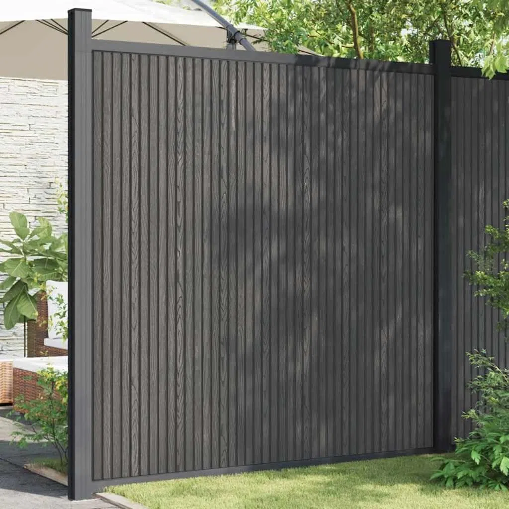 Zaunelement Grau WPC 173x186 cm Gartenzaun Sichtschutzpaneel mit Aluminium Pfosten, wetterbeständig, stabil, für Terrasse Balkon Vorgarten zur Grundstücksbegrenzung und Privatsphäre