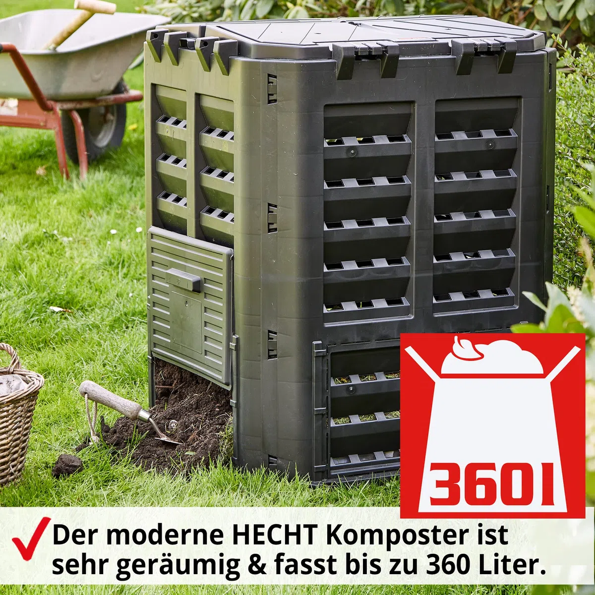 HECHT Thermokomposter aus Kunststoff – Schnellkomposter mit praktisches Stecksystem – Robuster & hochwertiger Kompostierer – Wetterfester Komposter für Gartenabfälle & Biomüll – 360 Liter Behälter