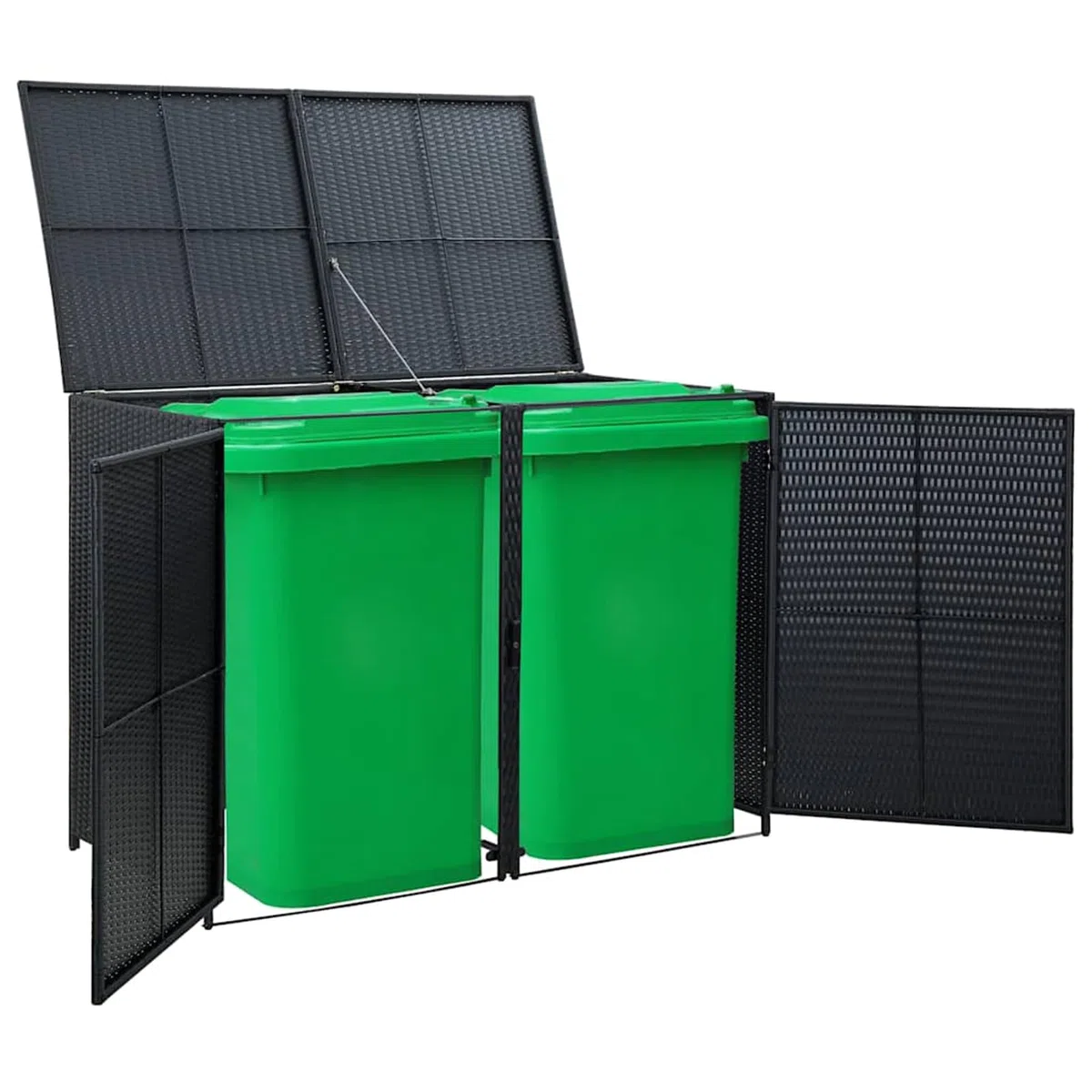 Homgoday 2-Tonnen-Mülltonnenbox aus PE-Rattan Schwarz 148x80x111 cm, ideal für Gartenlagerung und Verstecken von Abfalltonnen