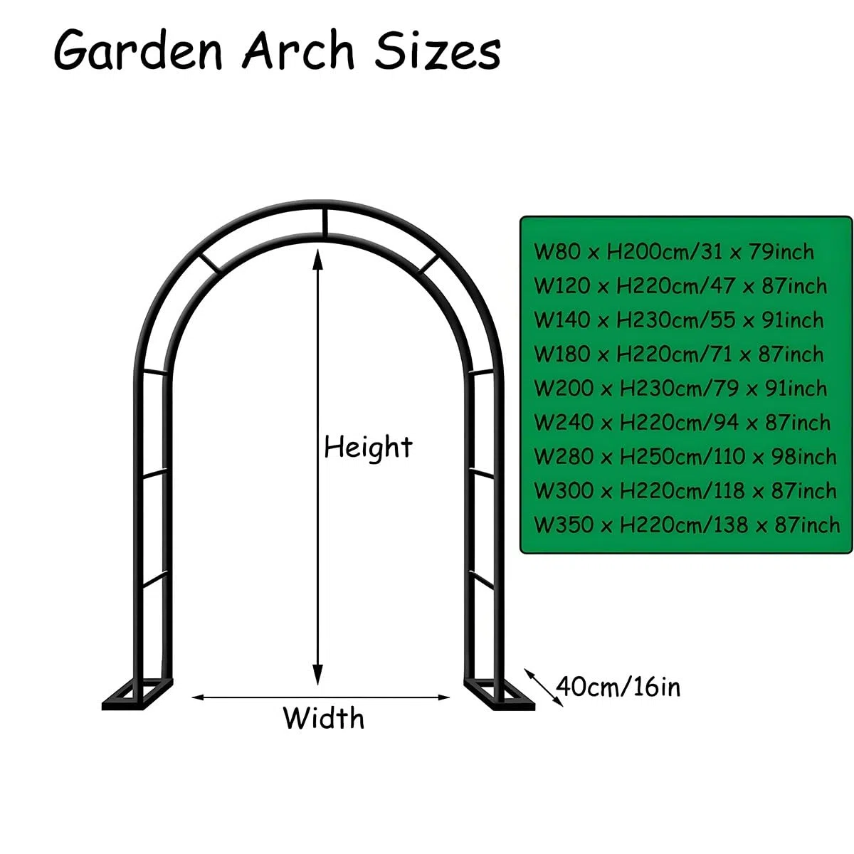 Metall-Gartenbogen für Kletterpflanzen, Rankgitter, Rosenbogen mit Sockel, für Außendekoration, Hochzeitszeremonie, Gartenparty (weiß, B 180 x H 220 cm)