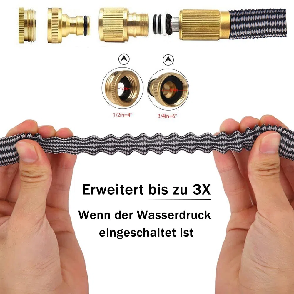 Gartenschlauch 45 m erweiterbarer, stärkster Doppel-Latex-Innenschlauch verhindert Auslaufen magischer Schlauch mit 10 Funktionen Sprühpistole, erweiterte Version 150 FT-45M