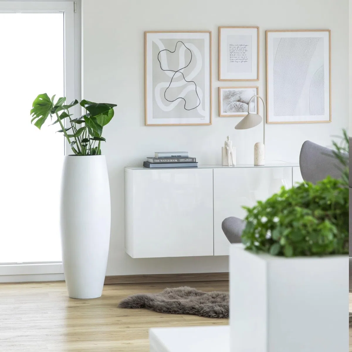 VIVANNO Pflanzkübel Bodenvase Fiberglas Magnum Weiß Matt - 80x23