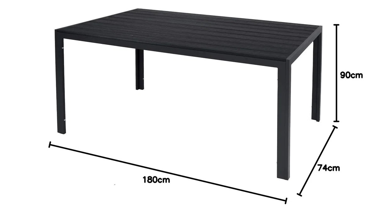 Mojawo XL Aluminium Gartentisch anthrazit/schwarz Esstisch Gartenmöbel Tisch Nonwood Holzimitat wetterfest 180x90x74cm
