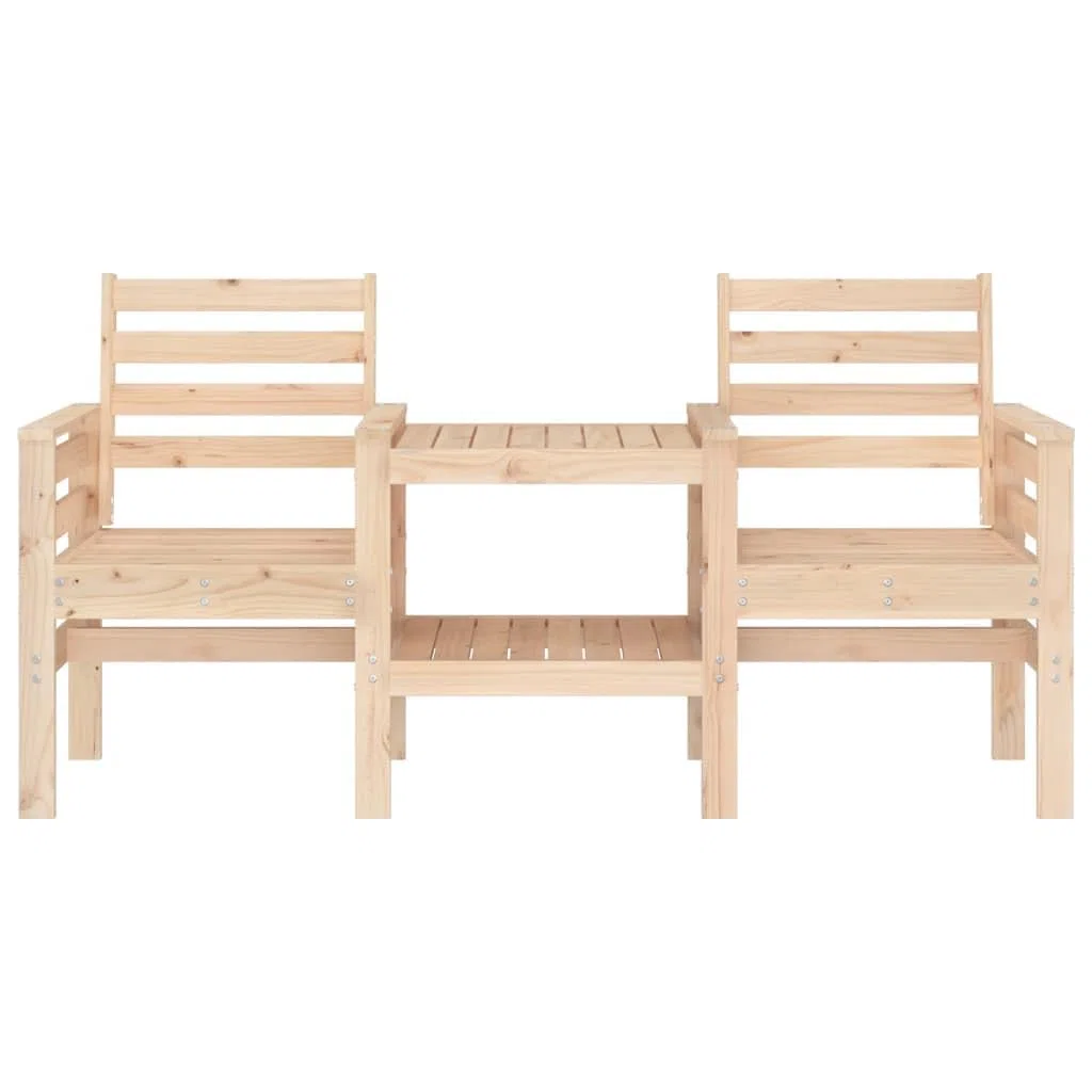 Gartenbank 2-Sitzer aus massivem Kiefernholz mit integriertem Tisch und Ablage, wetterfestes Holz für Terrasse Balkon und Außenbereich, Bequeme Rückenlehne und Armlehnen für entspannte Ruhe