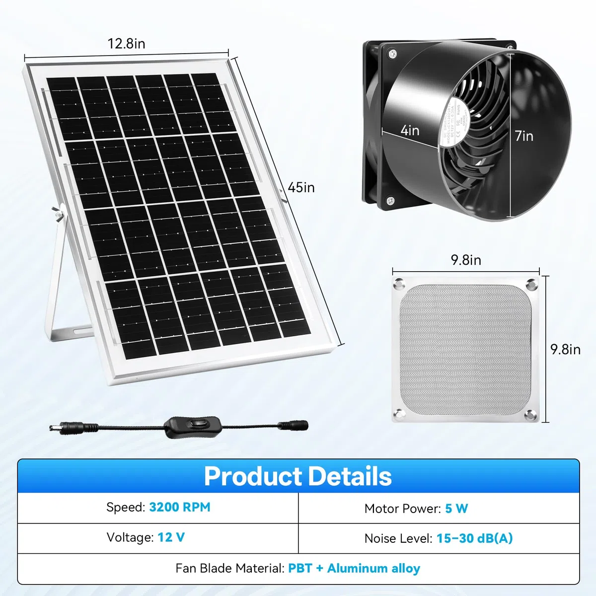 RUIZHI Solar Ventilator Solarlüfter mit Luftschlauch, Wasserdichter Solar Abluftventilator für Haustierhaus, Hühnerstall, Schuppen, Gewächshaus, Fensterabluft – Für effektive Belüftung und Zirkulation