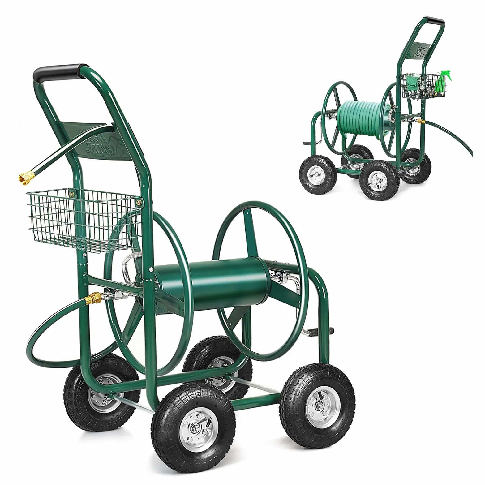 COSTWAY 80M Schlauchwagen Gartenschlauchwagen, für 5/8" Schlauch, Schlauchaufroller mit Korb, Schlauchhalter Metall, Schlauchtrommel mit 189cm Anschlusschlauch