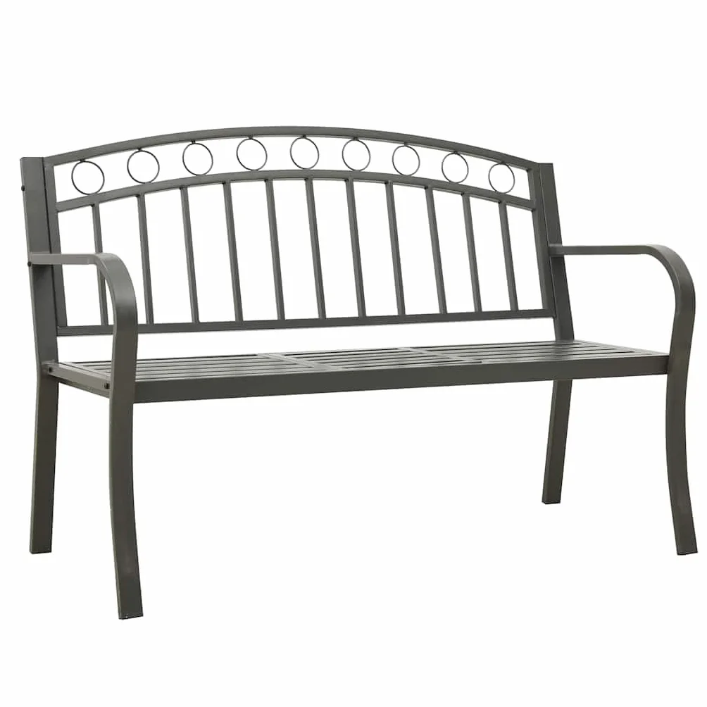 Gartenbank mit Tisch Grau 120 cm, pulverbeschichtete Stahlbank für Garten und Außenbereich, Stabiler Stahlrahmen, praktische Sitzgelegenheit mit integriertem Tisch für Snacks