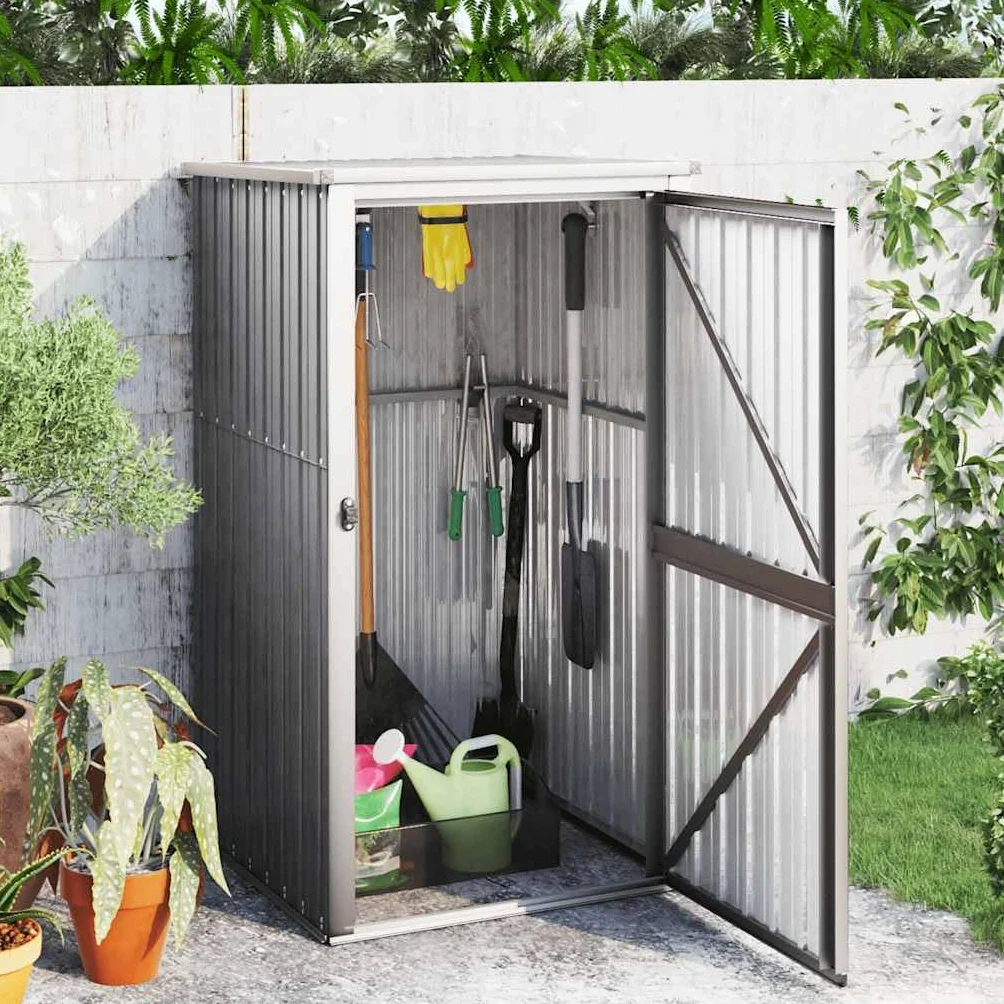 vidaXL Gerätehaus Geräteschuppen Gartenhaus Gartenschuppen Schuppen Lagerschuppen Werkzeugschuppen Grau 88x89x161cm Verzinkter Stahl