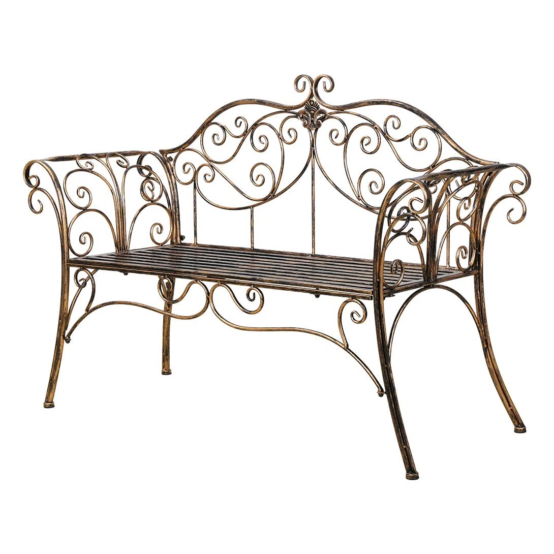 HLC Gartenbank Metall Sitzbank mit Rückenlehne & Armlehne Eisenbank für 2-3 Sitzer Ruhebank Retro-Stil Bank für Garten Park Balkon (Bronze)