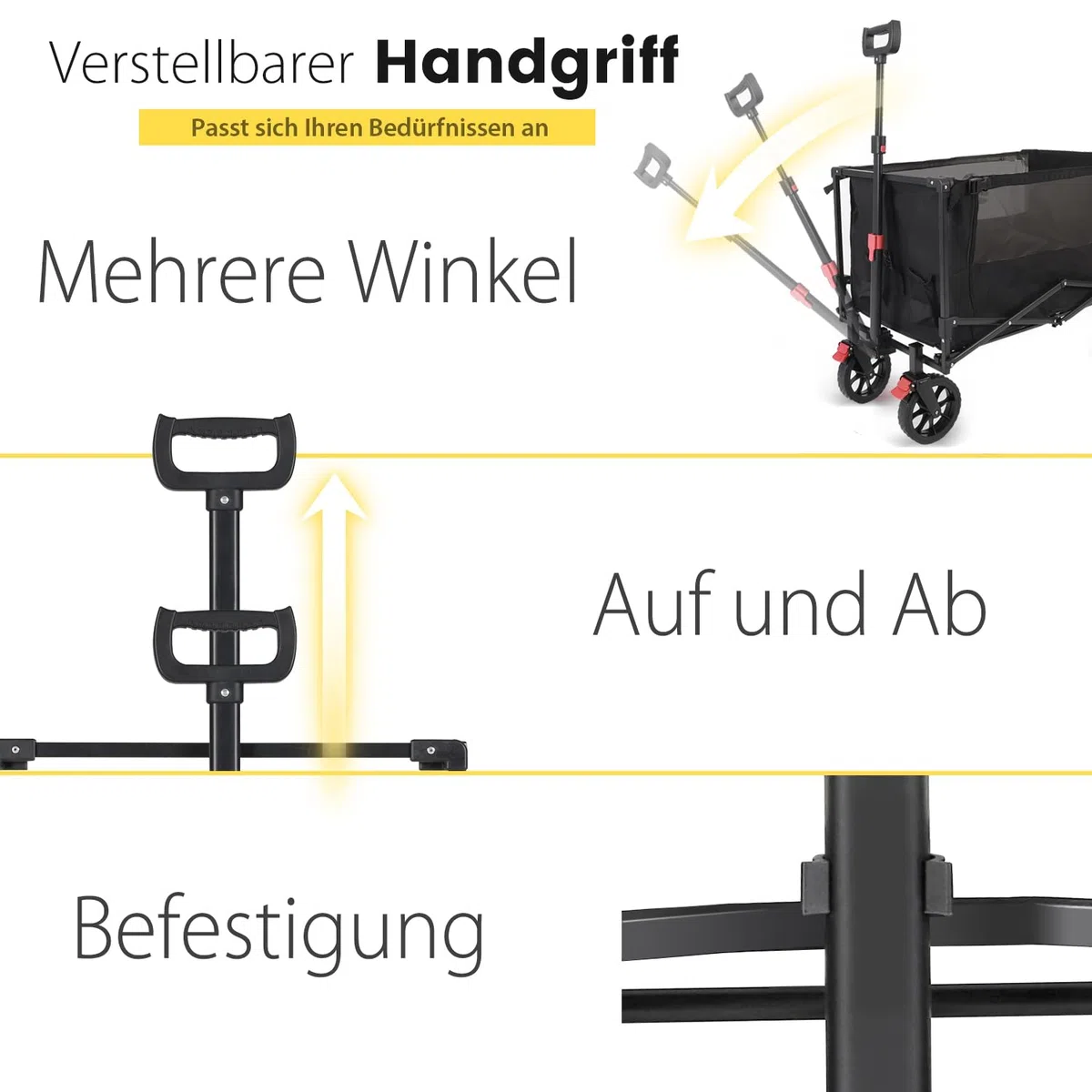 Sekey XXL Bollerwagen Faltbar mit Bremsen 160L 150KG Belastbar, Faltbarer Bollerwagen Geländetauglich, Klappbarer Handwagen Strand Camping Einkaufen, XXL-Sieger 3011, Schwarz