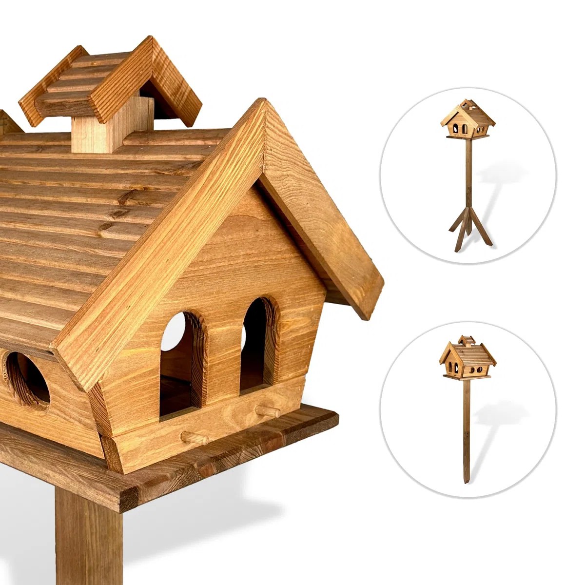 gartenetage GARTENETAGE Vogelhaus Holz mit 2in1 Ständer/Vogelhaus mit Ständer wetterfest und stabil/Vogelfutterhaus mit Ständer/Robustes Vogelhäuschen für Balkon und Garten, GE10307