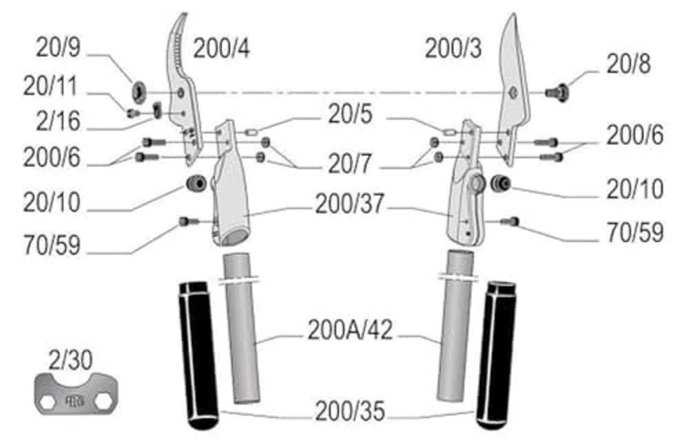 FELCO 200A-60 Astschere (Schnitt-ø 35 mm, Länge 600 mm, Baumschere, Schneidkopf spitz zulaufend, für größere Holzstücke, Gartenschere)
