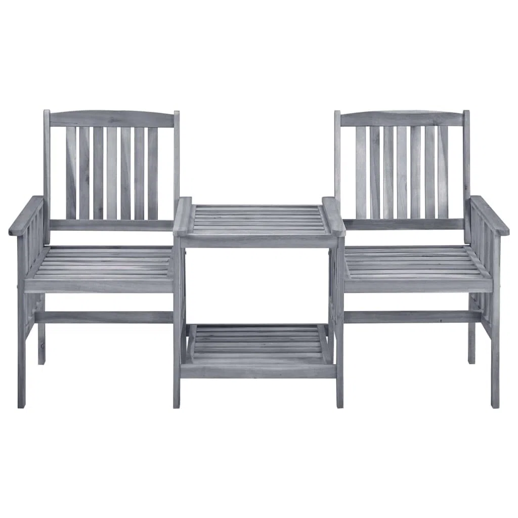 Gartenstühle mit Teetisch und Kissen, 2-Sitzer Gartenbank mit Integriertem Tisch, Holz-Bistro-Set aus Akazie Massivholz für Garten Terrasse Balkon, Grau, 159x61x92 cm