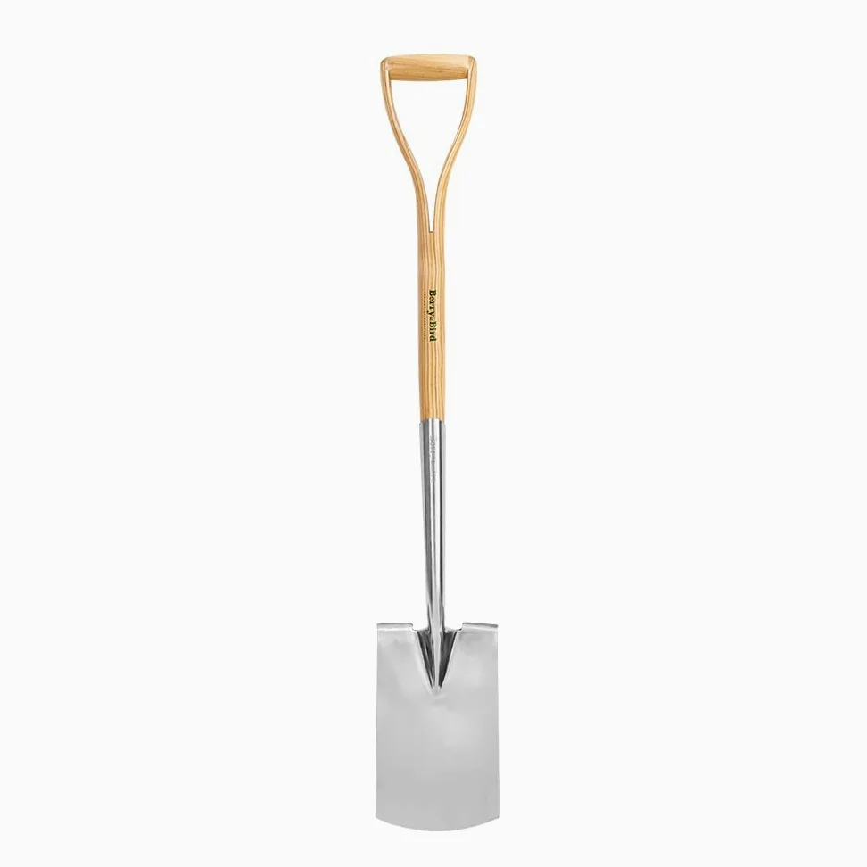 Berry&Bird 104cm Edelstahl Grabespaten, Gartenspaten mit D-Griff, traditioneller englischer Flachspaten mit Eschenholz Griff zum Graben, Gärtnern und Umpflanzen, Spatenblatt mit Trittkante