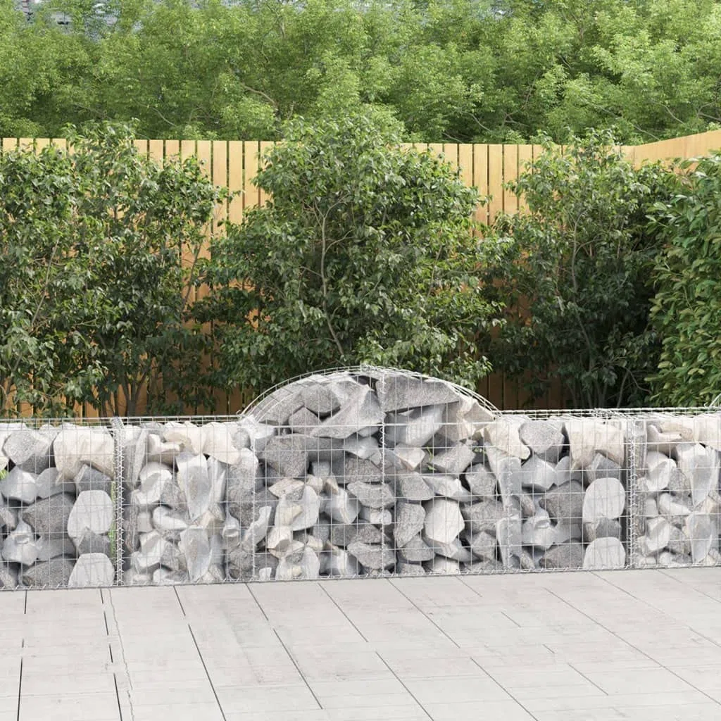 Homgoday Gartenabsperrung mit Hochbogen | Dekorative Gabionenkörbe aus verzinktem Eisen | Silbern | 200x50x60/80 cm | Terrasse & Vorgarten Model3146280
