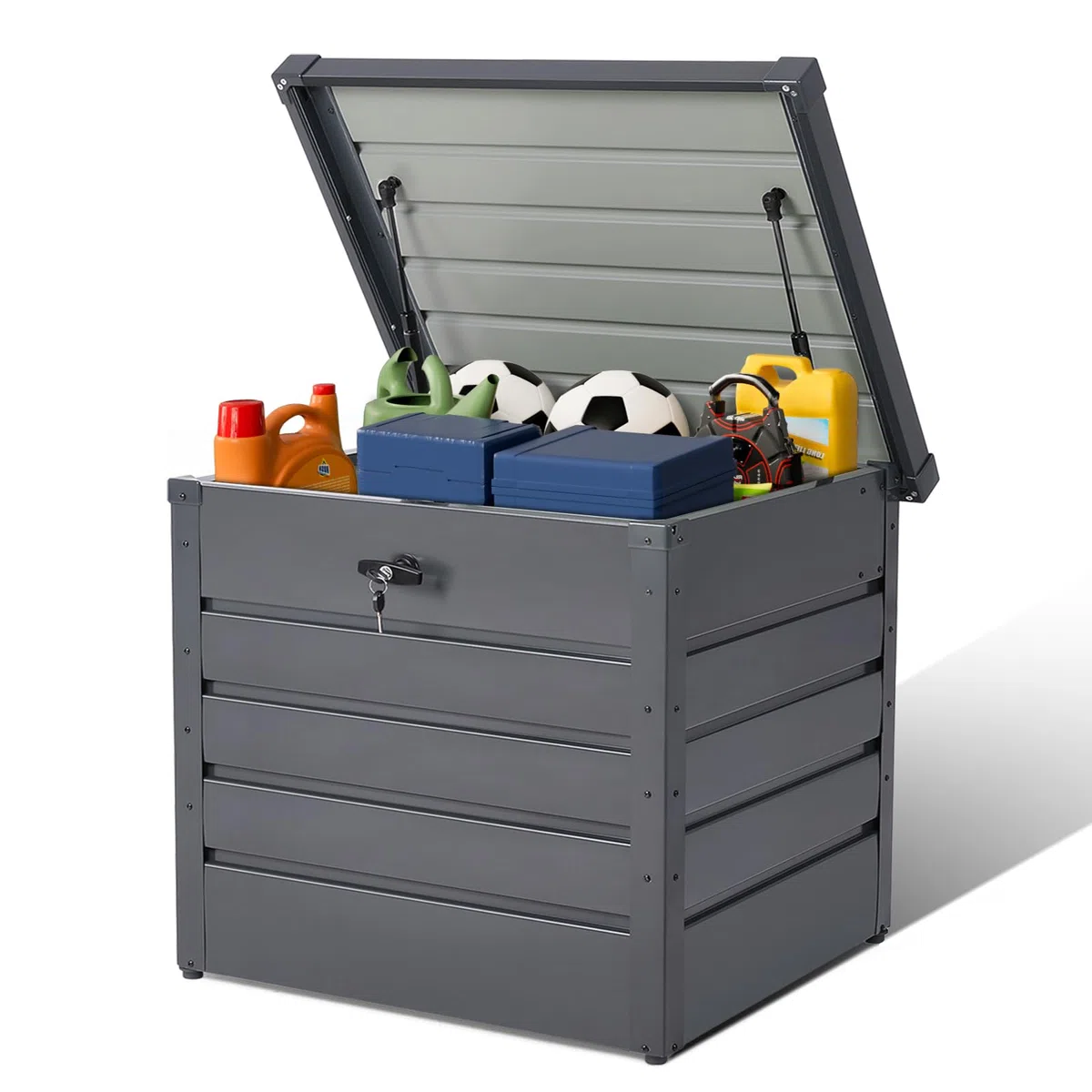 Große wasserdichte Garten Aufbewahrungsbox 600L - Abschließbarer Outdoor Container für Werkzeug, Spielzeug, Kissen - Schwarz, 165x70x62cm