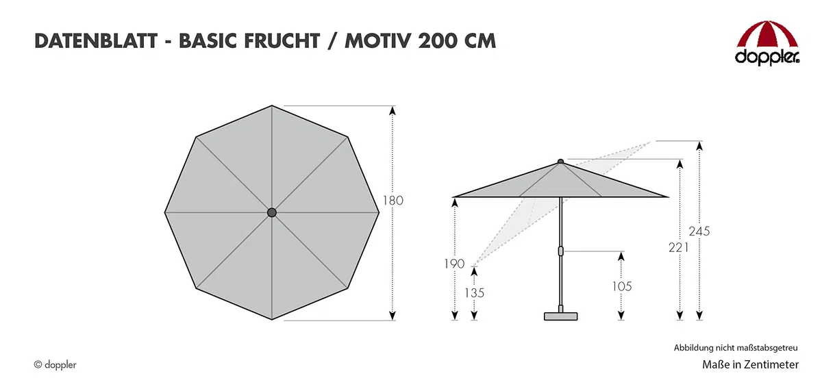 Doppler GS BASIC 200 - Sonnenschirm für Balkon oder Garten - Regenabweisend - Knickbar - ca. 200 cm - Flamingo