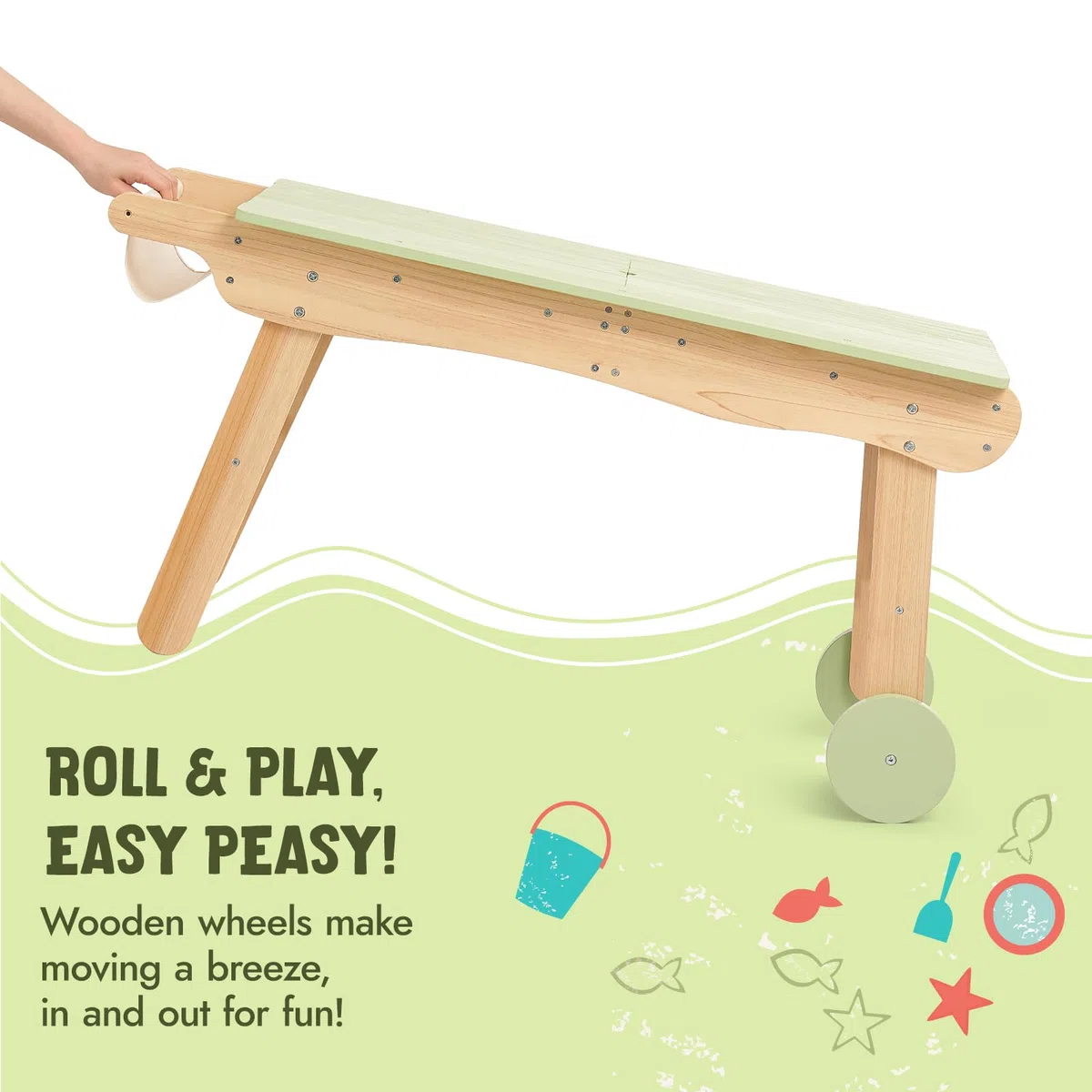 Giant bean Kinderspiel Tisch aus Holz mit Sand- und Wasserspielfunktion inkl. Sonnenschirm – Für Kinder im Garten, Terrasse oder Innenbereich