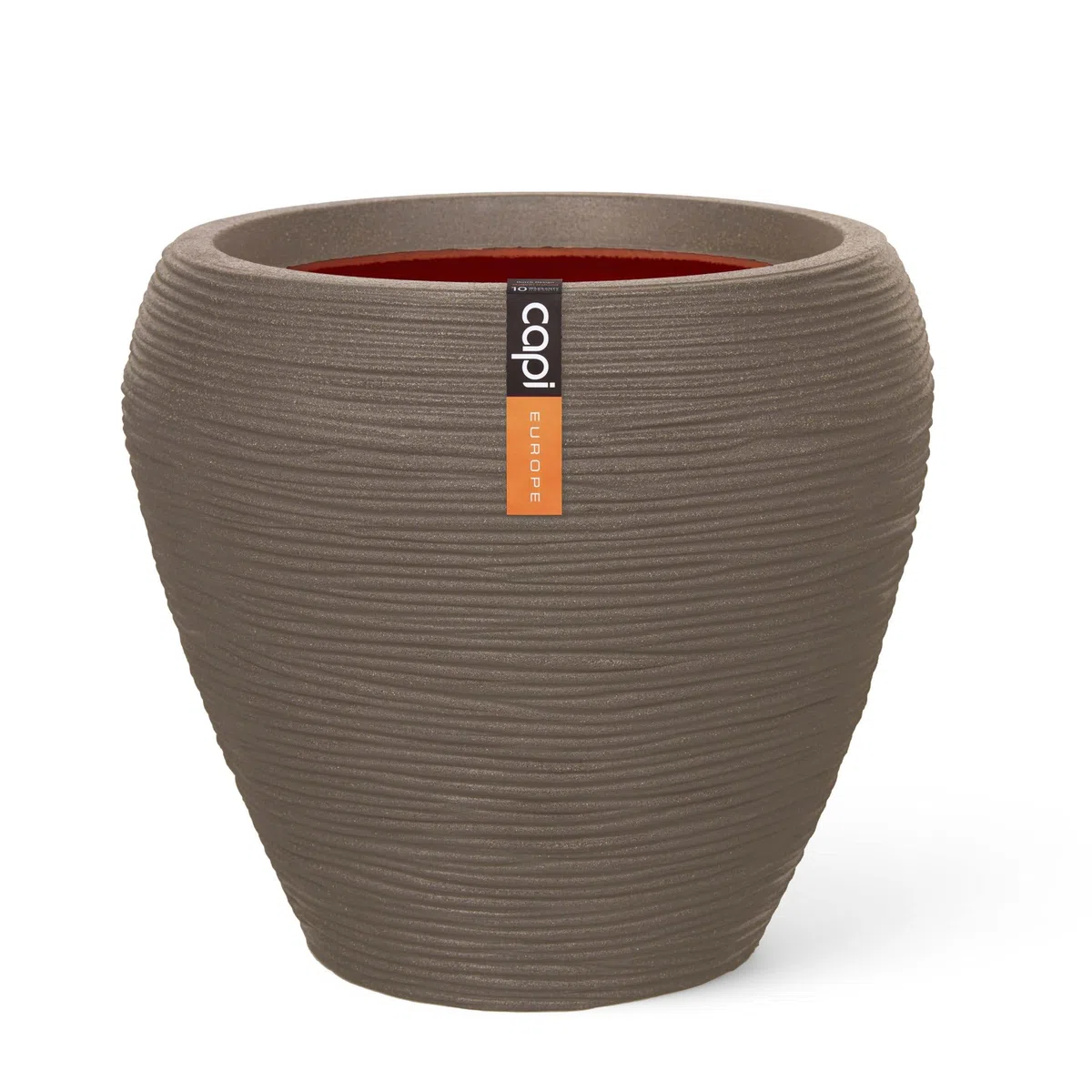 Capi Europe - Gefäß konisch rund Rib NL - 42x38 - Warm Taupe - Blumentopf für den Innen- und Außeneinsatz - Übertopf - Pflanztopf - Pflanzgefäß - Kunststoff - KWTR362