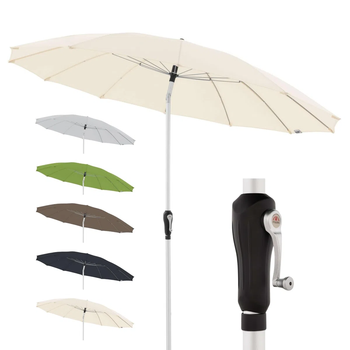 Doppler Sonnenschirm für den Garten Asia Look SL-AZ Auto Tilt 250cm Natur I Gartenschirm knickbar durch kurbeln I Kurbelschirm UV-Schutz 50+ I Kurbelschirm aus Aluminium I regenabweisendes Dach