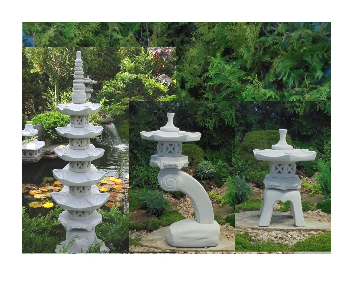 Japanische Steinlaterne Garten Laterne, 3 Stück Pagode + Yukimi + Rankei S | Pagode, Yukimi, Rankei S