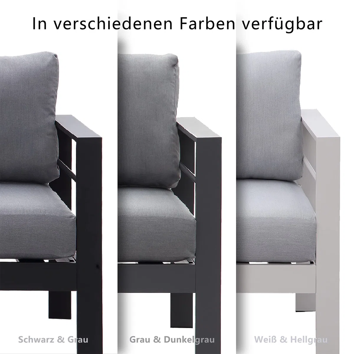 GLP Gartenmöbel Set Aluminium 6-7 Personen, Terassenmöbel Wetterfest mit Sofa, Tisch, Hocker & Kissen, Gartenlounge Set für Innen- und Außenbereich (Schwarz & Dunkelgrau)