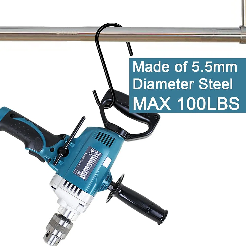 HiGift S-Haken, robust, 5,5 mm dick, extra groß, schwarz, S-förmig, zum Aufhängen von Pflanzen, Windspielen, Laternen, Gartenwerkzeuge, Lichter, Pflanzkorb, Vogelfutterstation, 8 Stück