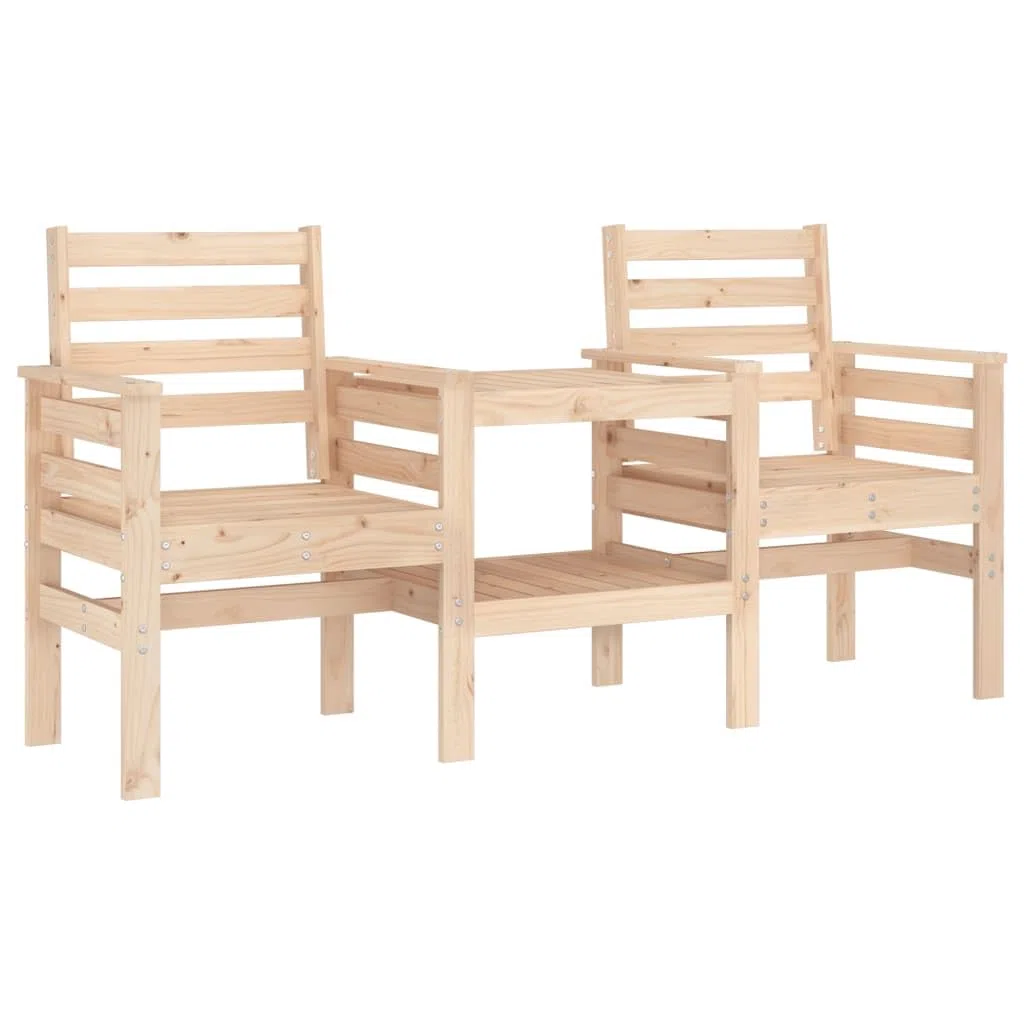 Gartenbank mit Tisch 2-Sitzer aus massivem Kiefernholz, rustikale Holzbank für Garten, Terrasse und Balkon, Doppelbank mit integriertem Kaffeetisch, 175 x 55 x 89 cm